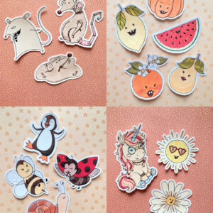 montage de plusieurs photos réprentant des stickers illustrés