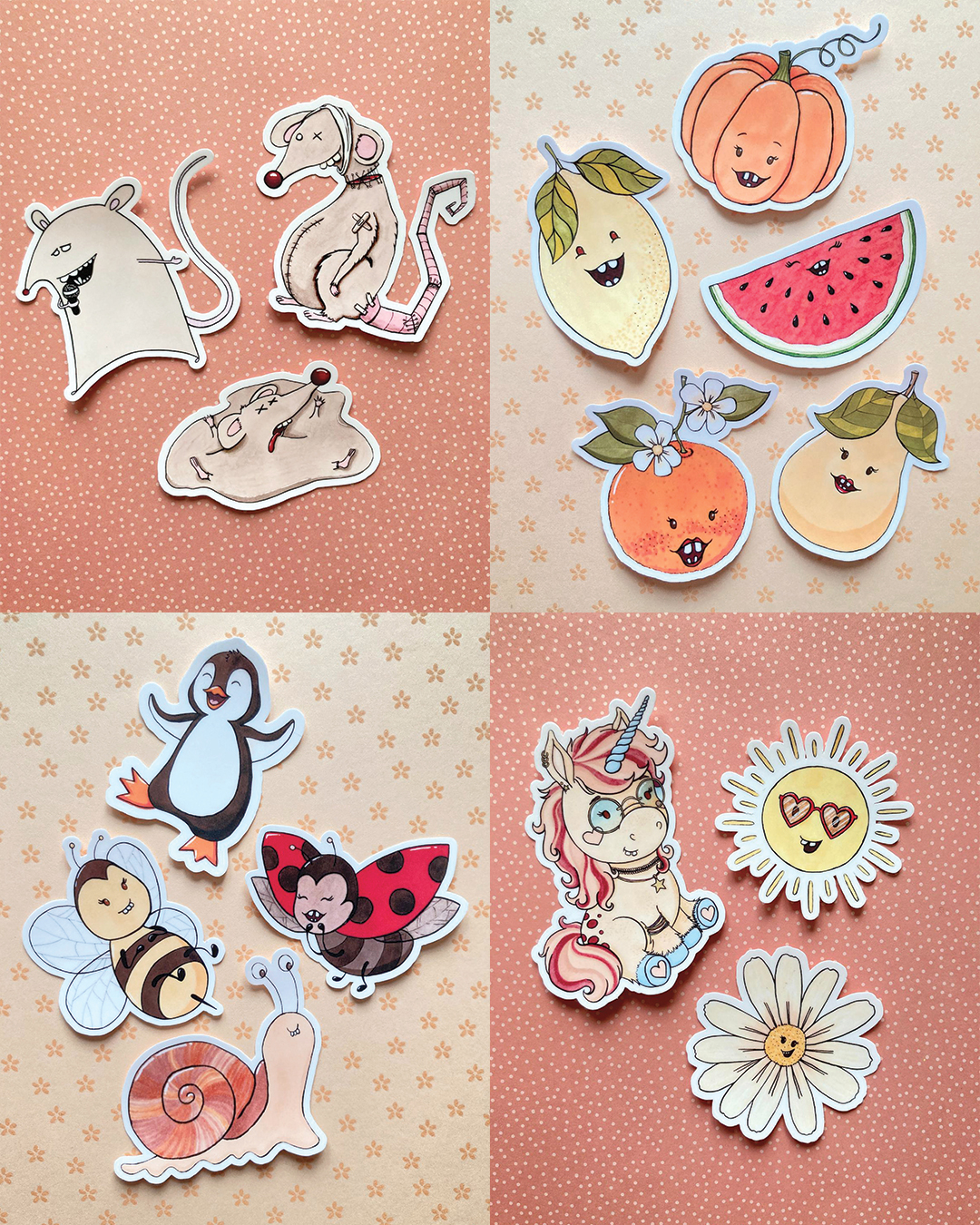 montage de plusieurs photos réprentant des stickers illustrés