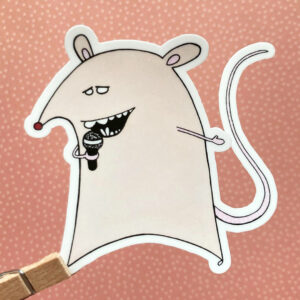 sticker de rat qui illustre le jeu de mot "karaoké"