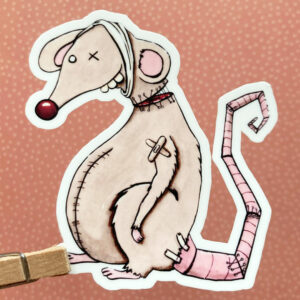 sticker de rat qui illustre le jeu de mot "rafistolé"